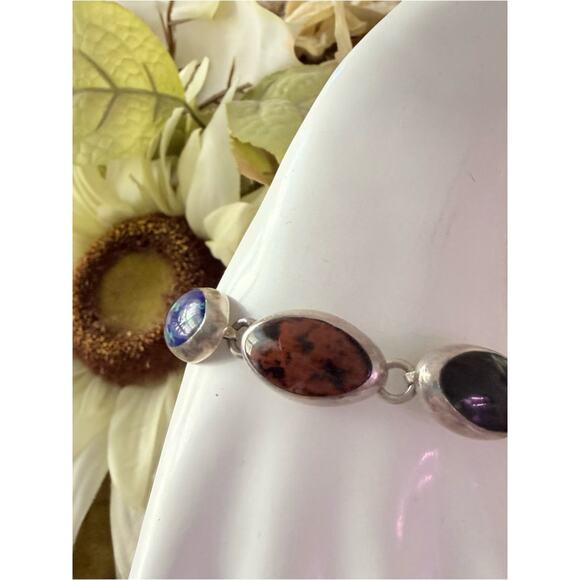 Vintage Taxco Mexico 925 Sterling Silver Multi-gemstone  Taxco Mexico 925 Sterling Silver & Stones Bracelet